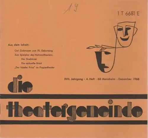 Theatergemeinde für das Nationaltheater Mannheim: Blätter der Theatergemeinde für das Nationaltheater Mannheim 4. Heft 1966. 