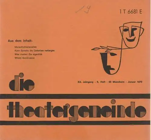 Theatergemeinde für das Nationaltheater Mannheim: Blätter der Theatergemeinde für das Nationaltheater Mannheim Heft 5 Januar 1970. 