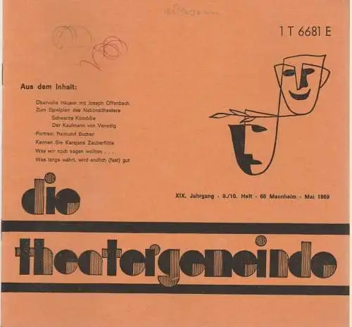 Theatergemeinde für das Nationaltheater Mannheim: Blätter der Theatergemeinde für das Nationaltheater Mannheim Heft 9 / 10 1969. 