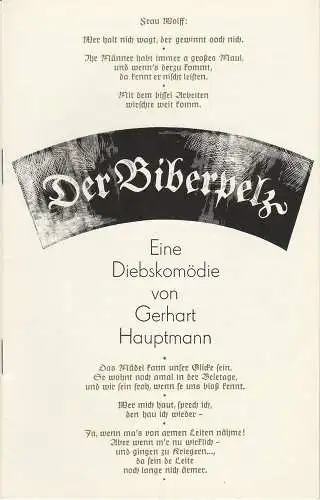 Staatstheater Dresden, Johannes Richter, Ekkehard Walter, Gerhard Piens: Programmheft Gerhart Hauptmann: DER BIBERPELZ Staatstheater Dresden 1981. 