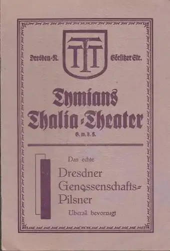 Tymians Thalia = Theater, Paul Beckers: Programmheft BUBIKÖPFE. Schwank von Curt Kraatz und Max Neal. 