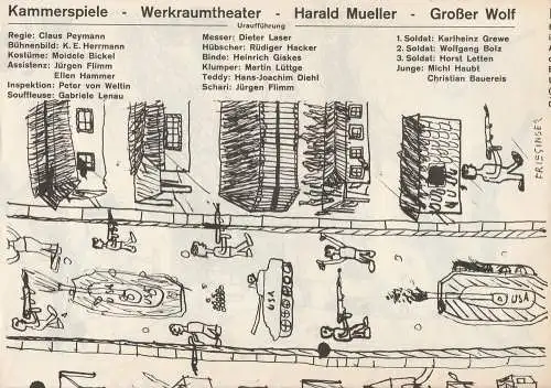 Münchner Kammerspiele: Programmheft Uraufführung Harald Mueller GROßER WOLF Münchner Kammerspiele 1970. 