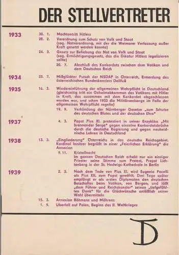 Deutsches Theater, Staatstheater der DDR, Wolfgang Heinz, Ilse Galfert, Martin Linzer, Peter Ullrich, Horst Wodtke: Programmheft Rolf Hochhuth DER STELLVERTRETER Deutsches Theater Berlin 1966. 