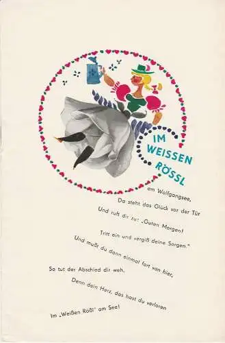 Metropol-Theater, Hans Pitra, Kurt Damies, Gisela Röder ( Graphische Gestaltung ): Programmheft Ralph Benatzky IM WEIßEN RÖßL Spielzeit 1962 / 63. 