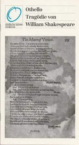 Städtische Bühnen Osnabrück, Erdmut C. August, Rolf Wilken: Programmheft William Shakespeare OTHELLO, DER MOHR VON VENEDIG Osnabrück 1990. 