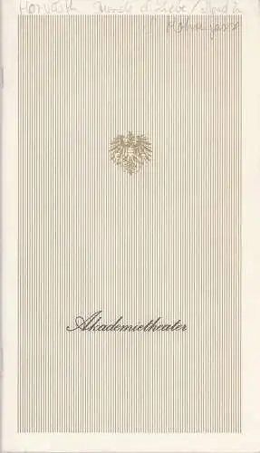 Österreichischer Bundestheaterverband, Direktion des Burgtheaters, Gertrude Obzyna, Lothar Knessl: Programmheft Ödön von Horvath STUNDE DER LIEBE / MORD IN DER MOHRENGASSE Premiere / Uraufführung 5.. 