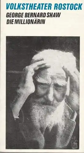 Volkstheater Rostock DDR, Hanns Anselm Perten, Helga Thieme: Programmheft George Bernard Shaw DIE MILLIONÄRIN Volkstheater Rostock 1976. 