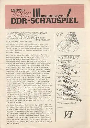 Peter Geng, Klaus Thiel, Bärbel Sass, Wolfgang Krause ( Grafik ): III. Werkstatt DDR-Schauspiel Leipzig 17-21.5.1982 Bulletin No 2. 
