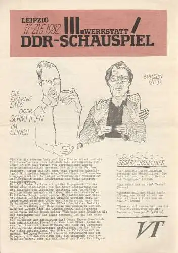 Peter Geng, Klaus Thiel, Bärbel Sass, Wolfgang Krause ( Grafik ): III. Werkstatt DDR-Schauspiel Leipzig 17-21.5.1982 Bulletin No 3. 