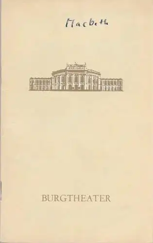 Burgtheater, Friedrich Heer: Programmheft William Shakespeare MACBETH Premiere 11. Mai 1964. 