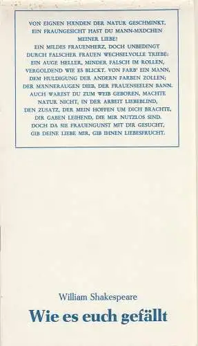 Städtische Bühnen Bielefeld, Peter Ebert, Ursula Siefken: Programmheft William Shakespeare WIE ES EUCH GEFÄLLT Bühnen Bielefeld 1975. 