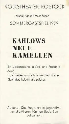 Volkstheater Rostock: Programmheft KAHLOWS NEUE KAMELLEN Volkstheater Rostock 1979. 
