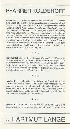 Stadttheater Bremerhaven, Walter Ruppel, Klaus Merzbacher: Programmheft Hartmut Lange PFARRER KOLDEHOFF Stadttheater Bremerhaven 1979. 