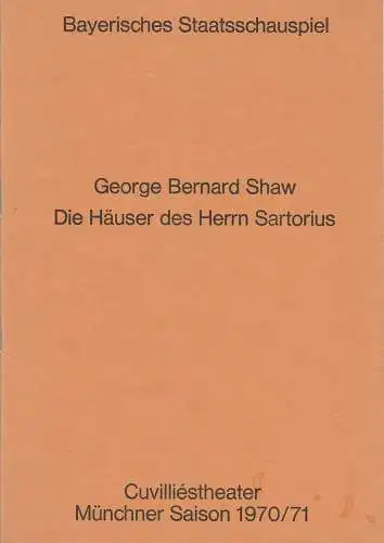 Bayerisches Staatsschauspiel, Helmut Henrichs, Urs Jenny: Programmheft George Bernard Shaw DIE HÄUSER DES HERRN SARTORIUS Premiere 10. Januar 1971 Cuvilliestheater Spielzeit 1970 / 71. 