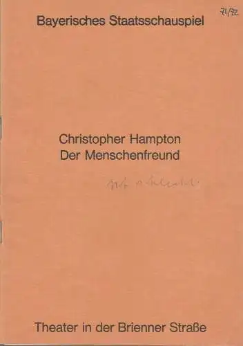 Bayerisches Staatsschauspiel, Helmut Henrichs, Urs Jenny, Florian Mercker: Programmheft Christopher Hampton DER MENSCHENFREUND Premiere 25. November 1971 Theater Brienner Str. 