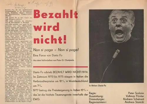 Bühnen der Stadt Magdeburg, Karl Schneider, Andreas Scheinert: Programmheft Dario Fo BEZAHLT WIRD NICHT Premiere 5. Mai 1979 Kammerspiele Spielzeit 1978 / 79 Heft 18. 