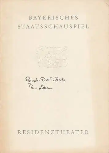 Bayerisches Staatsschauspiel, Helmut Henrichs, Ernst Wendt: Programmheft Jean Genet DIE WÄNDE Premiere 9. Febraur 1968 Residenztheater. 