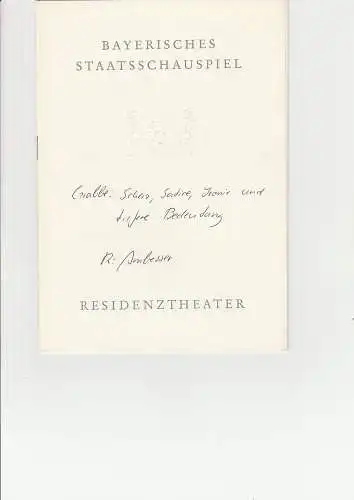 Bayerisches Staatsschauspiel, Helmut Henrichs, Gerhard Reuter: Programmheft Ch. D. Grabbe SCHERZ SATIRE IRONIE Bayer. Staatsschauspiel 1965. 