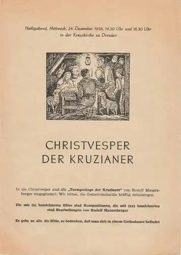 Kreuzkirche zu Dresden: Programmheft CHRISTVESPER DER KRUZIANER 24. Dezember 1958.