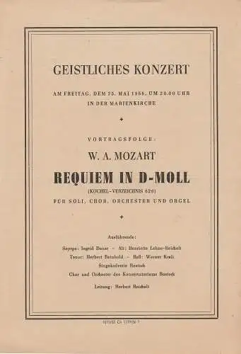 Marienkirche: Programmheft W. A. Mozart REQUIEM IN D-MOLL 25. Mai 1956 Marienkirche. 