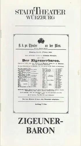 Stadttheater Würzburg, Achim Thorwald, Rainer Wahl: Programmheft  Johann Strauß DER ZIGEUNERBARON Premiere 19. November 1987. 