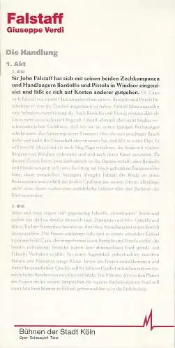 Bühnen der Stadt Köln, Günter Krämer, James Conlon, Kerstin Schüssler, Ian Burton, Benjamin Sahler: Programmheft Giuseppe Verdi FALSTAFF Premiere 11. Apri 1997 Spielzeit 1996 / 97. 