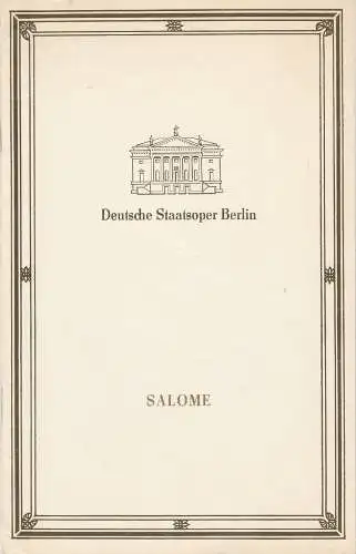 Deutsche Staatsoper Berlin, Deutsche Demokratische Republik, Walter Rösler, Wolfgang Jerzak, Rolf Kanzler: Programmheft Richard Strauss SALOME 4. Juni 1990. 