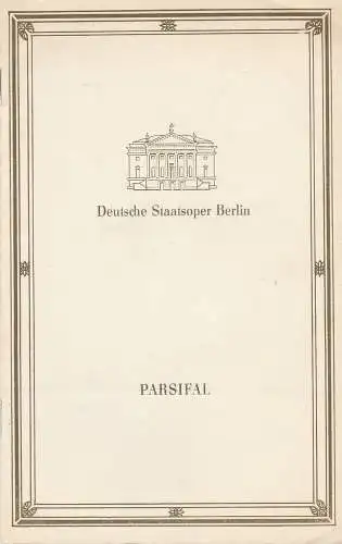 Deutsche Staatsoper Berlin, Deutsche Demokratische Republik, Walter Rösler, Wolfgang Jerzak, Rolf Kanzler: Programmheft Richard Wagner PARZIFAL 12. März 1988. 