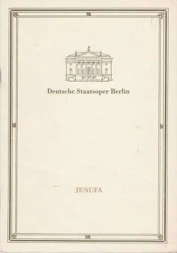 Deutsche Staatsoper Berlin, Deutsche Demokratische Republik, Ilse Winter, Wolfgang Jerzak, Rolf Kanzler, Christine Gruchot, Jutta Dudziak: Programmheft Leos Janacek JENUFA 21. Dezember 1991. 