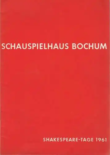 Deutsche Shakespeare-Gesellschaft, Schauspielhaus Bochum, Jochen Jachmann, Max Fritzsche, Leo Diekamp: Programmheft DER GESTIEFELTE KATER / OTHELLO DER MOHR VON VENEDIG Sonderheft Shakespeare-Tage 1961. 
