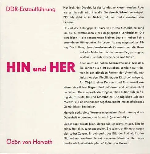 Eduard-von-Winterstein-Theater Annaberg, Heike Schmidt: Programmheft Ödön von Horvath HIN UND HER DDR-Erstaufführung 1988. 