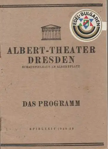Albert-Theater Schauspielhaus am Albertplatz: Programmheft Lessing MINNA VON BARNHELM Spielzeit 1928 / 29. 
