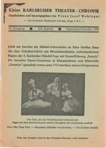 Franz Josef Wehinger: Kleine Karlsruher Theater-Chronik 14. Jahrgang 122. Kapitel September / Oktober 1980. 