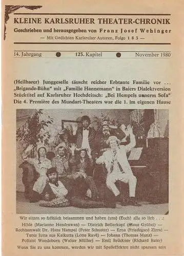 Franz Josef Wehinger: Kleine Karlsruher Theater-Chronik 14. Jahrgang 123. Kapitel November 1980. 