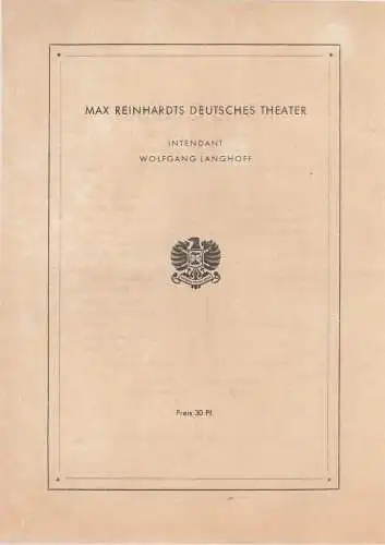 Max Reinhardts Deutsches Theater, Wolfgang Langhoff: Theaterzettel Sophokles KÖNIG OEDIPUS Max Reinhardts Deutsches Theater 1946. 