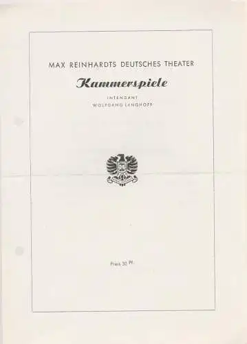 Max Reinhardts Deutsches Theater Kammerspiele, Wolfgang Langhoff: Theaterzettel Johann Wolfgang Goethe IPHIGENIE AUF TAURIS. 