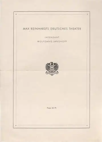 Max Reinhardts Deutsches Theater, Wolfgang Langhoff: Theaterzettel Moliere TARTUFFE oder DER SCHEINHEILIGE BETRÜGER. 