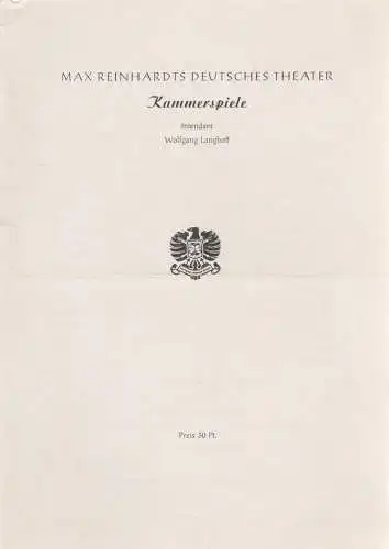 Max Reinhardts Deutsches Theater, Wolfgang Langhoff: Theaterzettel Moliere DER GEIZIGE Lustspiel in fünf Aufzügen. 