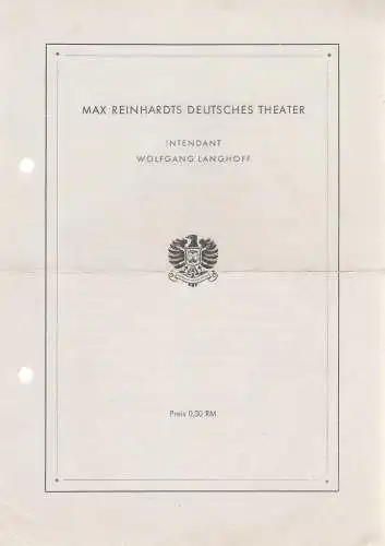 Max Reinhardts Deutsches Theater, Wolfgang Langhoff: Theaterzettel Friedrich von Schiller KABALE UND LIEBE. 