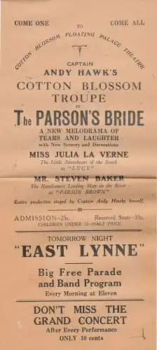 Ziegfeld Theatre New York, Theatre Royal Drury Lane London: Theaterzettel THE PARSON´S BRIDE zur Aufführung Jerome Kern / Oscar Hammerstein II SHOW BOAT Premiere 3. Mai 1928 London. 