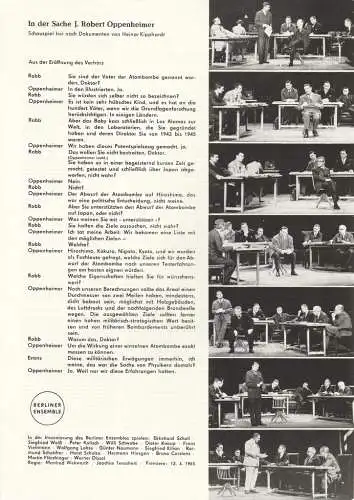 Berliner Ensemble: Werbeflyer IN DER SACHE J. ROBERT OPPENHEIMER Berliner Ensemble 1965. 