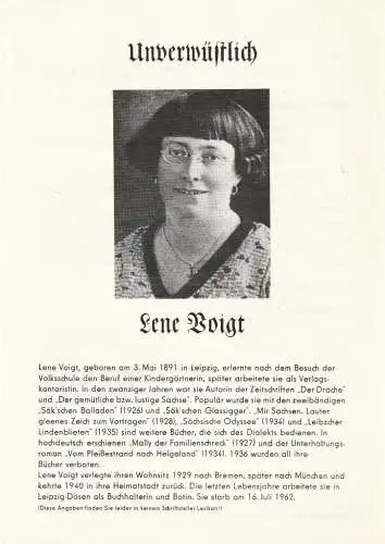 Kabarett academixer, Jürgen Hart, academixer-keller, DDR - Kabarett: Programmheft UNVERWÜSTLICH LENE VOIGT. 