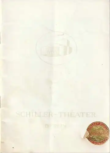 Schiller Theater Berlin, Boleslaw Barlog, Albert Beßler: Programmheft Johann Nestroy DIE BEIDEN NACHTWANDLER Schiller Theater 1952. 