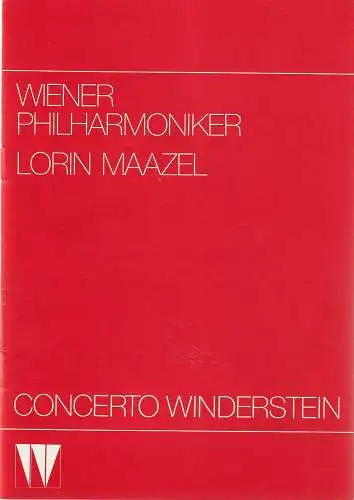 CONCERTO WINDERSTEIN: Programmheft WIENER PHILHARMONIKER 21. November 1985 CONCERTO WINDERSTEIN. 