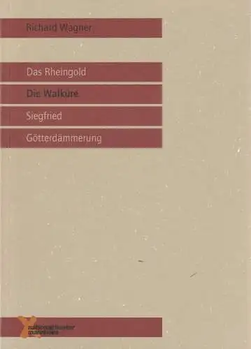 Nationaltheater Mannheim, Ulrich Schwab, Christian Carlstedt, Dietmar Schwarz, Andrea Opielka: Programmheft Richard Wagner DIE WALKÜRE Premiere 10. Oktober 1999 Opernhaus Spielzeit 1999 / 2000 Nr. 74. 