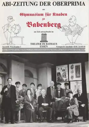 Theater im Rathaus Essen, Birgit Landgraf, Joachim Landgraf, Annette Dabs, Maria Mommartz, Jutta Ungelenk-Stamp ( Fotos ), Julia Reimann ( Zeichnungen ): Programmheft Heinrich Spoerl DIE FEUERZANGENBOWLE Theater im Rathaus Essen 1994. 