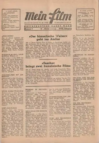 Hardy Worm: MEIN FILM Nummer 3 16. Jänner 1948 XVIII. Jahrgang Illustrierte Film- und Kinorundschau. 