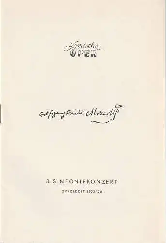 Komische Oper, Wolfgang Hammerschmidt: Programmheft 3. SINFONIEKONZERT  DES ORCHESTERS DER  KOMISCHEN OPER 23. Januar 1956 Spielzeit 1955 / 56. 