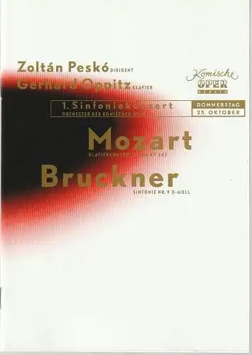 Komische Oper Berlin, Albert Kost, Joachim Großkreutz, Stefanie Strigl, Matthias Wittig: Programmheft 1. SINFONIEKONZERT ORCHESTER KOMISCHE OPER 25. Oktober 2001. 