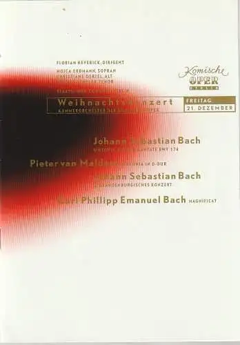 Komische Oper Berlin, Albert Kost: Programmheft WEIHNACHTSKONZERT  DES ORCHESTERS DER  KOMISCHEN OPER 21. Dezember 2001 Spielzeit 2001 / 2002. 